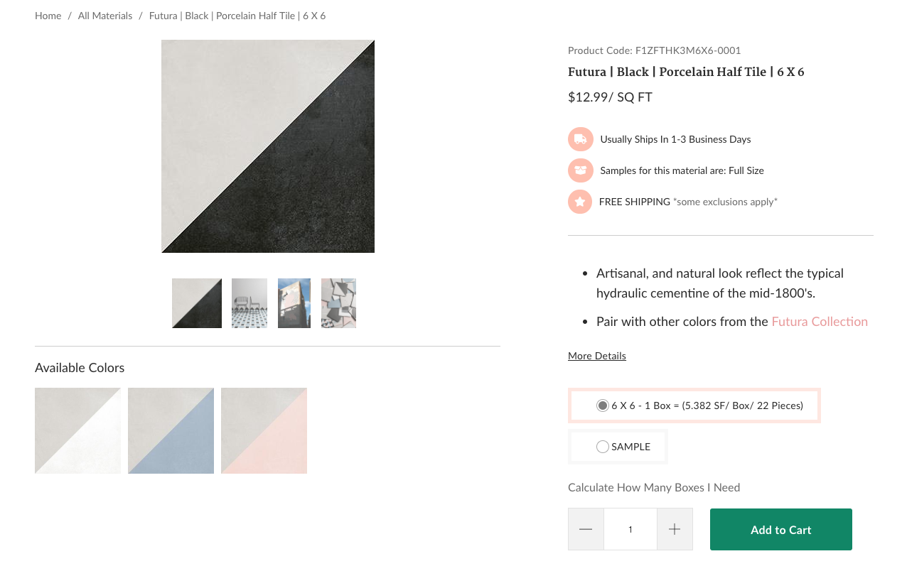 Mission Stone and Tile uses plenty of white space around their product photos