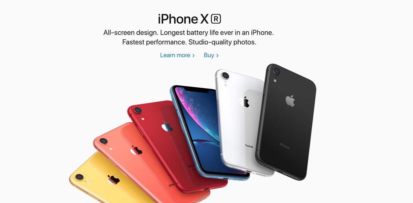 Apple uses both large product images AND lots of white space for the iPhoneX, which is both a spec- and experience-based product