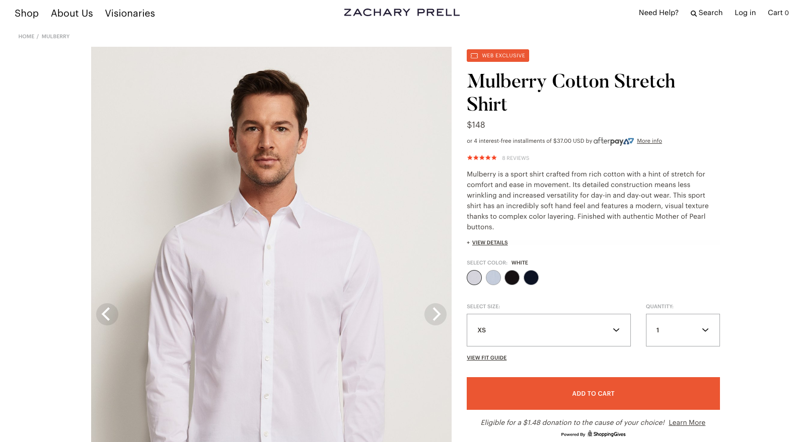 The orange CTA on Zachary Prell's product page stands out and makes it obvious where to click