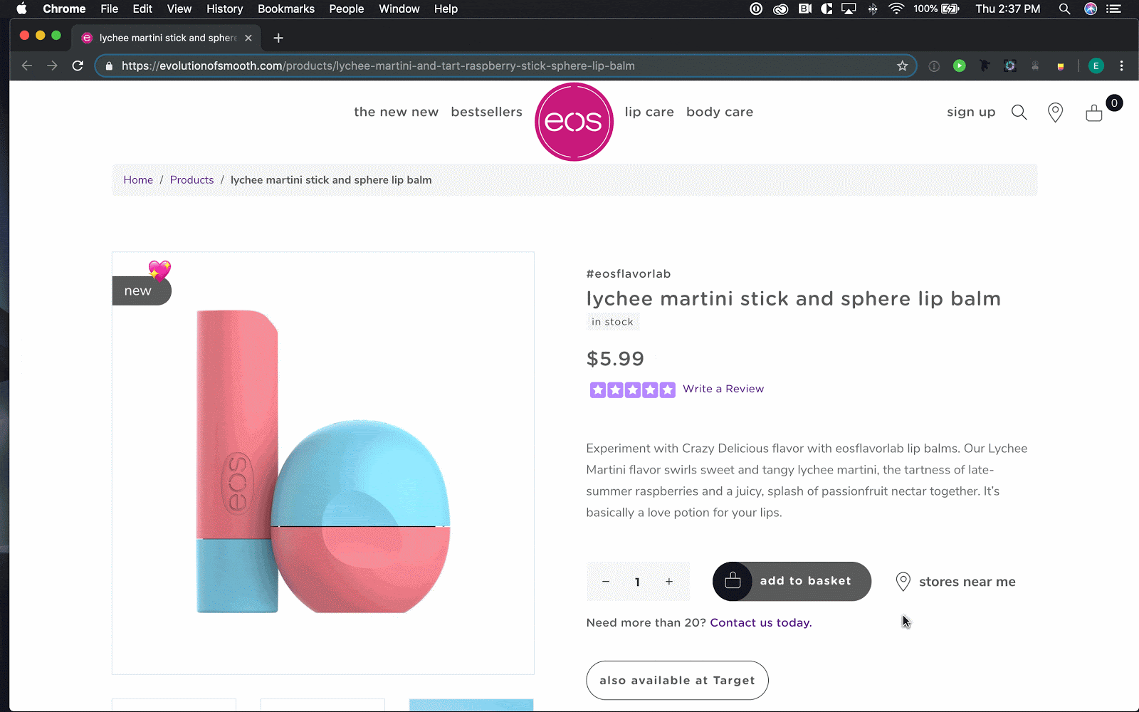 Animated GIF that shows how the Add to Cart button on EOS's website changes color when you hover over it.
